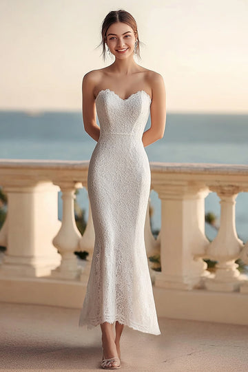 Lace Ivory Sweetheart Mermaid Maxi Wedding Reception Dress